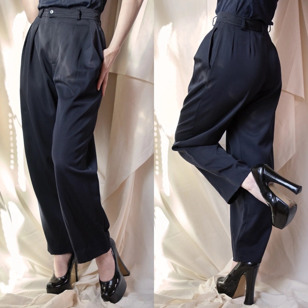 Yves Saint Laurent | Vintage Wool Pleated Wide Leg Trousers 34